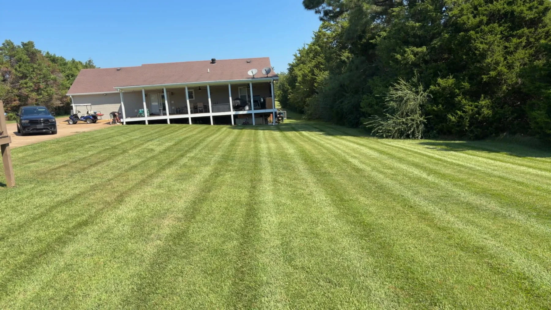 Fresh striped residential lawn